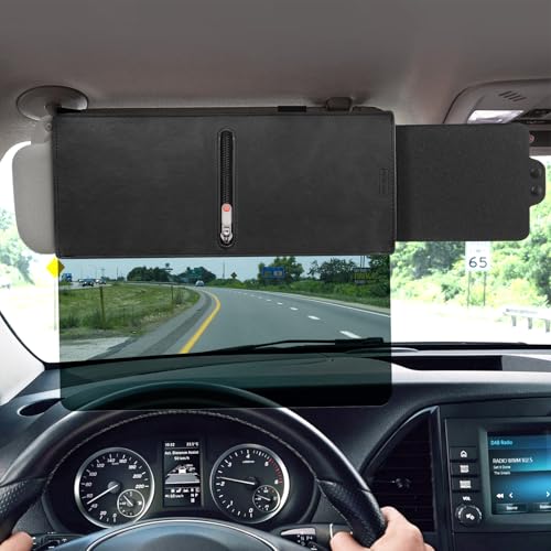 Veharvim Sun Visor Extender for Car (Polarized, Zipper Slider& Prevents Fingerprints, UV400, PC Lens), Visor Extender Attachment for Car Visor, Anti-Glare for Safe Driving