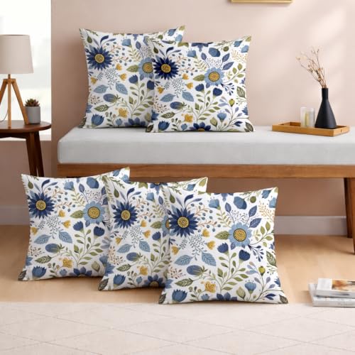 Image of STITCHNEST 'Little Meadow Series' Cushion Cover | Set of 5 | Floral Cushion Cover 16 inch x 16 inch