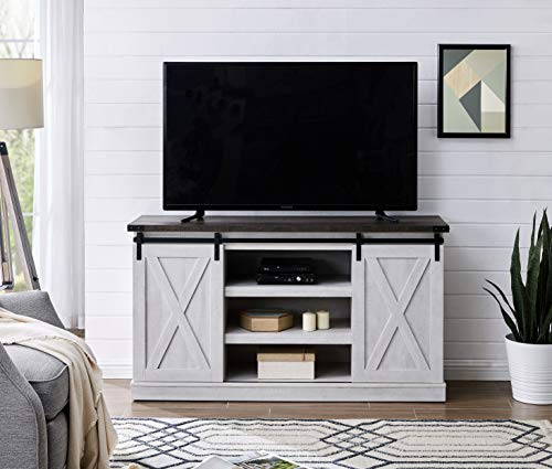 EDYO LIVING Farmhouse Sliding Barn Door TV Stand for TV up to 65 Inch Flat Screen Media Console Table Storage Cabinet Wood Entertainment Center Sturdy Ranch Rustic Style (Gray Wash)
