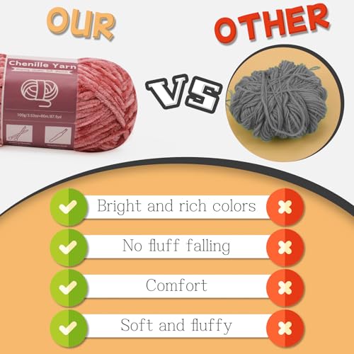 Image of LUNARM Chenille Yarn for Crochet Knitting Chunky Blanket Velvet Yarn | 18 Pack 100g /3.5oz Multicolor Series Thick Soft Yarn for Beginners Knitting Fluffy Weaving Plush Scarves with Big Eye Needles