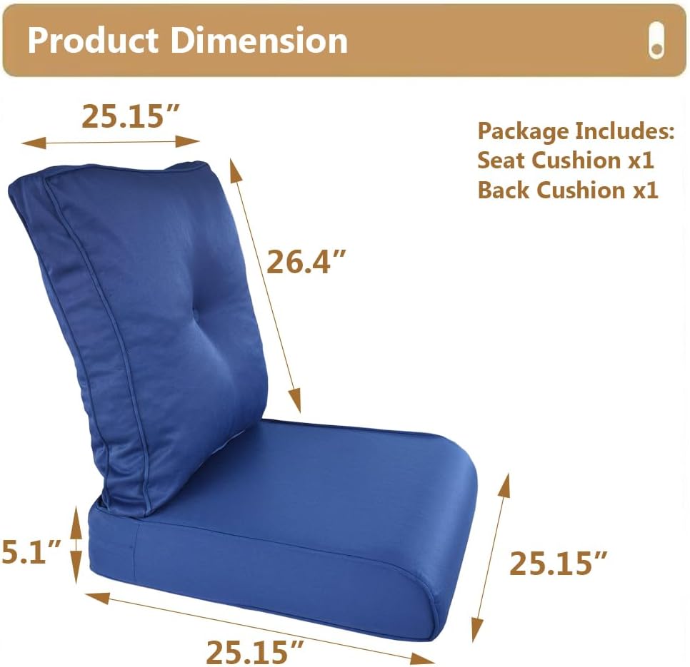 High Back Outdoor Chair Cushions for Patio Furniture,25x25x5 Replacement Couch Cushion Set for Wicker Glider Rocking Chairs Loveseat Sectional Sofa,Out Door Chair Pad Weather Fade Resistant,Navy Blue