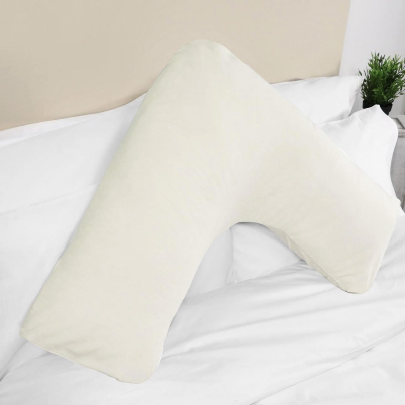 4All V Shaped Pillow With Pillowcase V Cushion for Neck Back Maternal Support Pregnancy Pillow Side Sleepers For Restful Sleep Aid Nursing Orthopedic Knee Pillow (Cream)