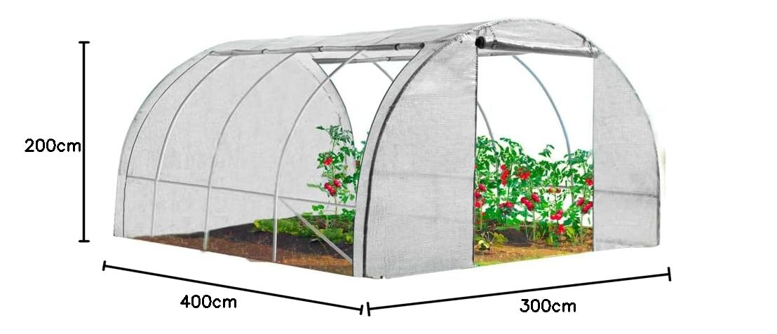 IDMarket - Bâche de Rechange pour Serre de Jardin Tunnel 12m² 4 x 3 x 2 m Anti-UV avec Porte et fenêtres Zebra Blanche Toutes Saisons