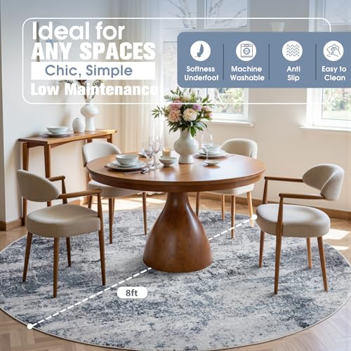 Round Rug 8ft Circle Rug Washable: Carpet Circular Area Rug for Entryway Kitchen Bedroom Dining Room Living Room Large 8 Feet Abstract College Dorm Non Slip Low Pile Blue Grey