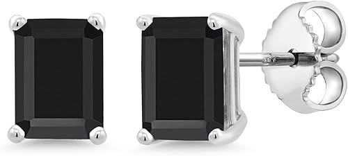 Gem Stone King Aretes de tuerca con piedra natal de corte esmeralda de 0.276 x 0.197 in para mujeres y hombres, plata de ley 925, regalos de joyería