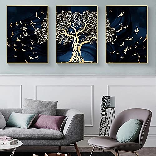 Lienzo de árbol dorado para cubrir paredes vacías con arte abstracto moderno de tres piezas