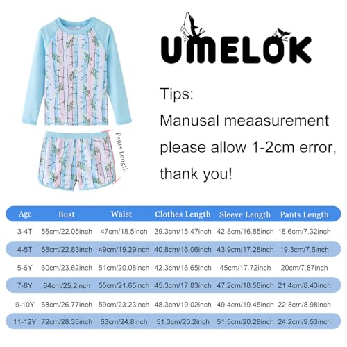 Image of UMELOK Girl Rash Guard Swimsuit 2-Pieces Long Sleeve Bathing Suit 4-12Years | Kids Swimwear Sets,UPF 50+ Sun Protection,Soft And Comfortable Fabric,Swimming Pool,Beach