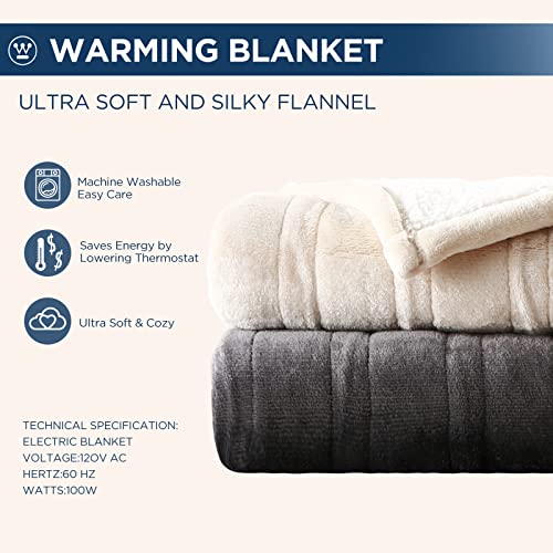 Westinghouse Electric Blanket Twin, Heated Blanket Twin Size with 10 Heating Levels and 1 to 12 Hours Heating Time Settings, Flannel to Sherpa Reversible, Machine Washable (62" x 84", Red)