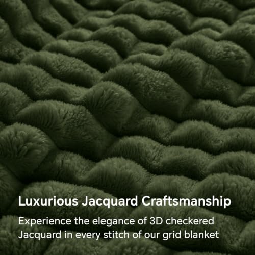 Image of BEDELITE 3D Checked Olive Green Throw Blanket for Couch, 50x60 Inches