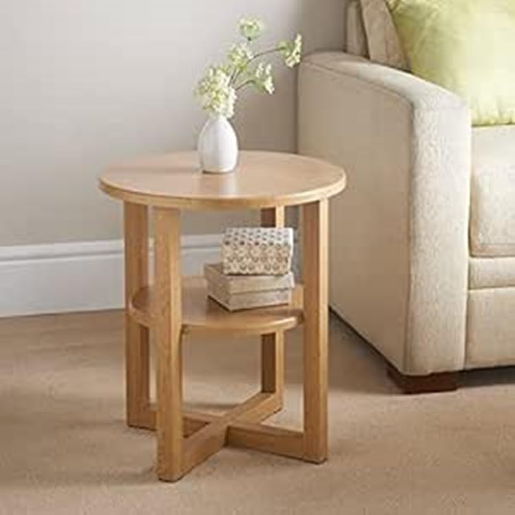 Biznest Round & Oval Side Table Lamp Coffee Table Hallway Living Room Furniture 2 Tier Home Decor End Table (Oak, Round) โ image 1