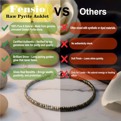 Image of Fensio Certified Raw Pyrite Anklet | Money Magnet Stone for Wealth, Protection & Positive Energy | Healing Crystal Spiritual Jewellery | Comfortable & Adjustable Fit | Best Gift Item for Women & Girls