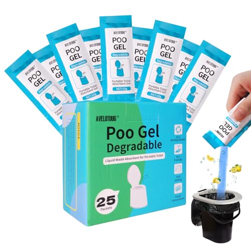Portable Toilet Absorbent Gel Powder 25 Pack Poo Gel for Camping Toilet Solid Waste and Urine Eco Gel for Outdoor Recreation Hiking Fast-Acting Gel Deodorizing Treatment