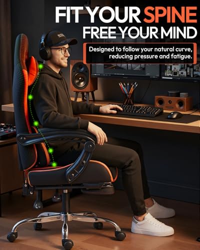 Image of Dowinx Ergonomic Gaming Chair with Footrest & Massage Lumbar, 2D-Linkage Armrests for Computer Chair 330lbs with Headrest Pillow for Office, Home, Streaming and Long Gaming Sessions, Red