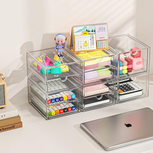 Image of caktraie Versatile Acrylic Makeup Organizer, Drawer Organizer - Transparent Desktop Storage for Cosmetics, Office Supplies & More - Clear Organizer for Home & Office Use