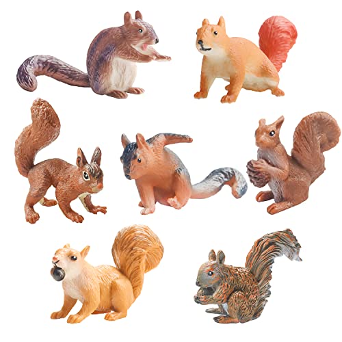 Hiawbon 7 Pieces Squirrel Figurines Hand Painted Squirrel Cake Toppers Mini Fairy Garden Animal Squirrel Model Miniature Squirrel Micro Landscape Ornament #TOP30