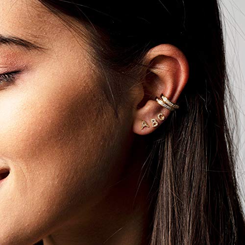 Letter A Earrings, 14K Gold Plated Initial Earrings For Teens Girls, Pave Cubic Zirconia Letter Earrings Monogram Pierced Earrings For Women Fashion Initial Alphabet Letter Stud Earrings #TOP4