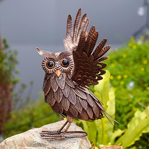 Nacome Owl Garden Decor Metal Yard: Art Outdoor Sculptures & Statues Large Bird Ornaments for Patio Balcony Front Backyard - Gifts for Grandma Mom(Copper)