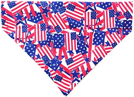 Reversible US Flag Prints Red White and Blue Stars Stripes Patriotic Dog Bandanna, Over the Collar Thread Through Slip On Dogwear Petwear Neckwear