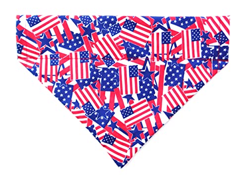 Reversible Us Flag Prints Red White And Blue Stars Stripes Patriotic Dog Bandanna, Over The Collar Thread Through Slip On Dogwear Petwear Neckwear #TOP5