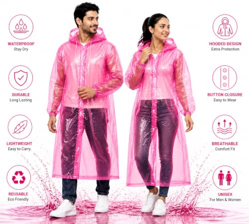 Image of Full Length Waterproof Raincoat for Men & Women | Hooded Transparent Rain Wear with Sleeves | Reusable Long Rain Jacket for Bike Riding, Travel, Camping & Monsoon Protection