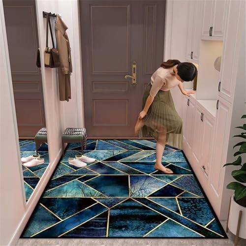 Tapis pour enfants chambre bleu lavable 70x140cm moderne et géométrique - 2