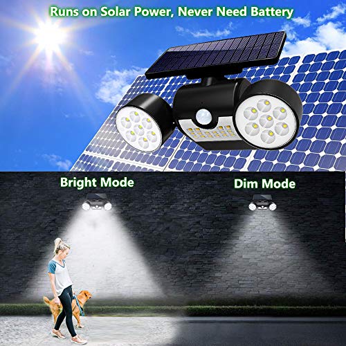 Topmante Solar Motion Sensor Lights Outdoor Lighting, 30 LED IP65 Waterproof 360° Adjustable Solar Powered Wall Lights Dual Head Spotlight Flood Security Lights for Front Door Yard Garden Garage