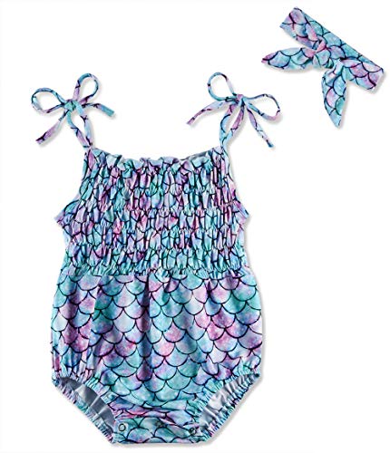 Baby Girls Mermaid Onesies Comfy Spring Newborn Clothes with Design Sleeveless 12-18 Month Girls Shower Gift Girls Clothes Infant Trendy Outfits with Headband