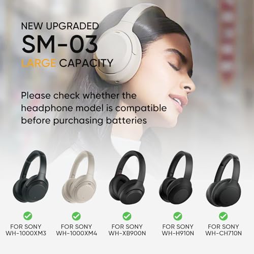 Image of 2200mAh SM-03 Replacement Battery for Sony WH-1000XM3 /WH-1000XM4 /WH-XB900N /WH-H910N /WH-CH710N Bluetooth Wireless Noise canceling Stereo Headset SM-03 SP 624038