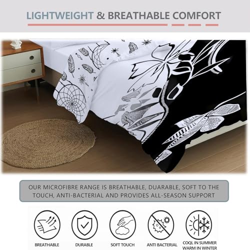 Housse de couette 240x220 cm avec 2 taies motif fleur noire