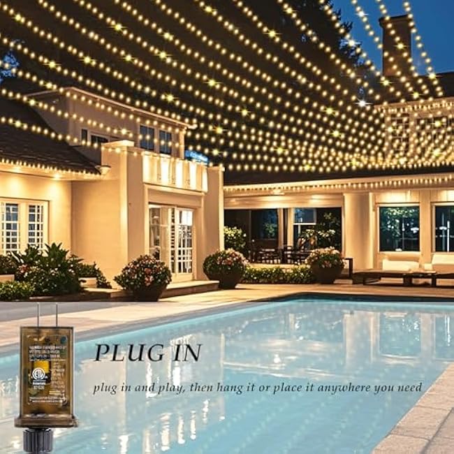 Solhice 300ft String Lights Outside with Remote, 800 LED Waterproof Extra Long Twinkle String Lights, Plug in Fairy Light for Outdoor Indoor Garden Decor, Warm White, Dark Green Wire