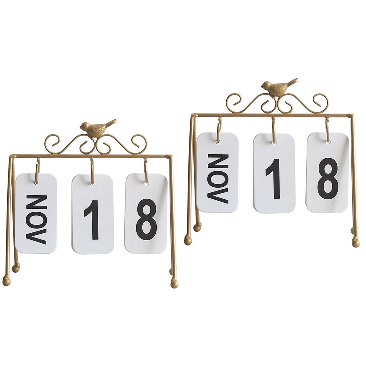 Ciieeo 2 Pezzi Robusto Calendario Da Tavolo in Ferro Calendario Perpetuo Decorativo Decorazione Ufficio Casa Calendario Artigianale in Ferro Accessorio Dorato