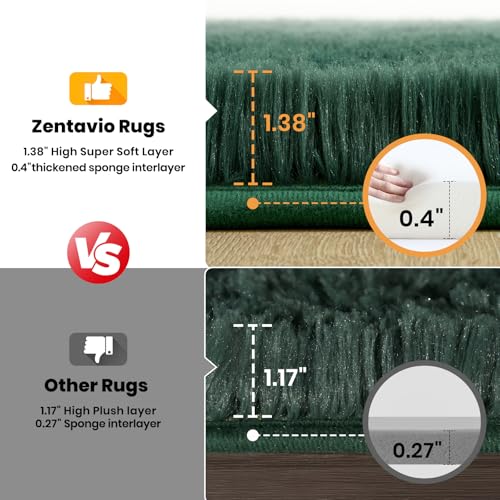 Zentavio Emerald Green Rugs for Bedroom 6x9 Dark Green Area Rugs for Living Room Fluffy Fake Grass Large Carpet for Kids Room Playroom Furry Shag Aesthetic Soft High Pile Washable Home Decor