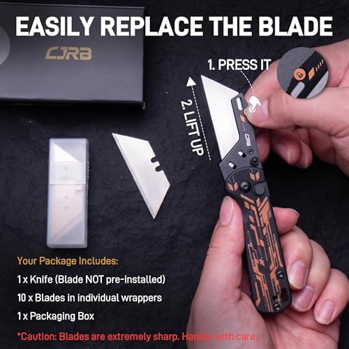 Image of CJRB Boxer EDC Folding Utility Knife, Small Pocket Knife with G10 Handle, Includes 10PCS Total Blades(J1967 Mech Black)