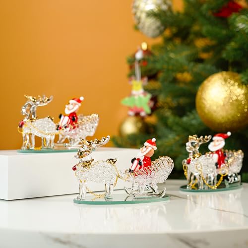 H&D Hyaline & Dora Blown Glass Santa Sleigh Figurines, Handmade Christmas Collectible Decorations,Mini Glass Christmas Figurines For Indoor Decorations & Holiday Displays thumb #7