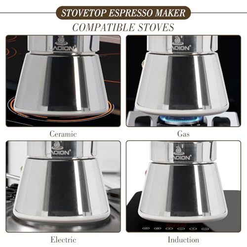 Image of LAOION Stovetop Espresso Maker, 3Cup 160ml Moka Pot, Cuban Coffee Maker | Crystal Glass-top & Stainless Steel Coffee Maker Mocha Pot, Greca De Cafe, Cuban and Italian Coffee Maker for Cafetera Cubana