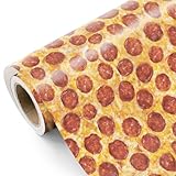 WRAPAHOLIC Pizza Wrapping Paper Roll - Mini Roll - 17 Inch x 16.5 Feet - Delicious Pepperoni Pizza Wrapping Paper Perfect for Birthday, Baby Shower, Wedding, Party