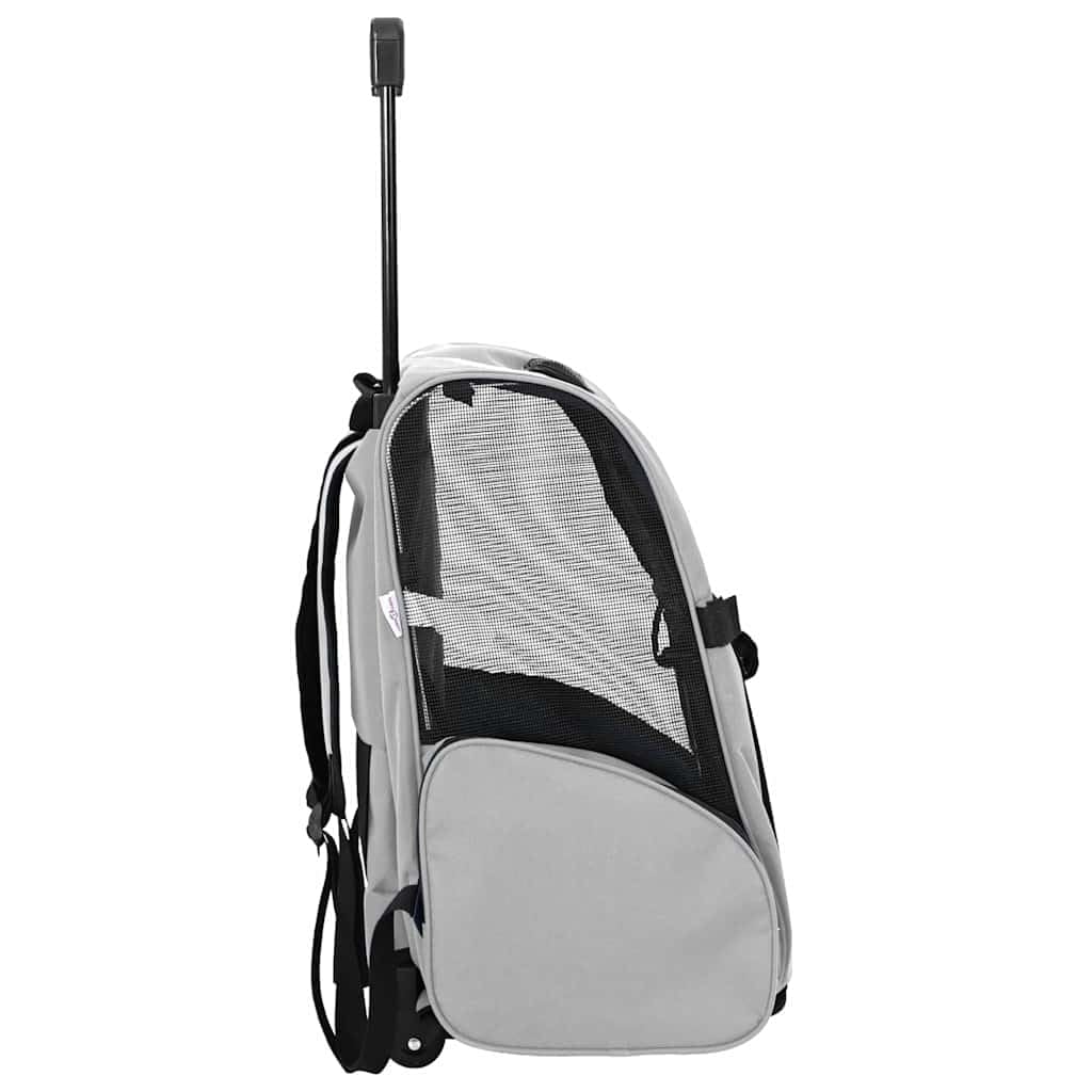 Trolley per animali domestici, 3 in 1, grigio, 48 x 32 x (57-106) cm | Zaino rimovibile, borsa a mano per cani, borsa a rullo con manico regolabile, finestra in rete, 2 tasche con cerniera