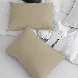 Par de Fronhas Premium na Cor Cáqui, em Tecido Percal Flex 400 Fios-FS