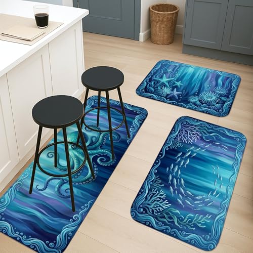 Tapetes de cocina de pulpo para un suelo acolchado y cómodo en tu hogar, set de 3 5