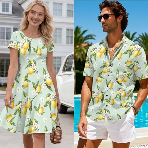 Image of AFPANQZ Couple Matching Outfit Casual Men's Button Down Shirt or Short Sleeve Summer Sundresses Dresses for Women 2026