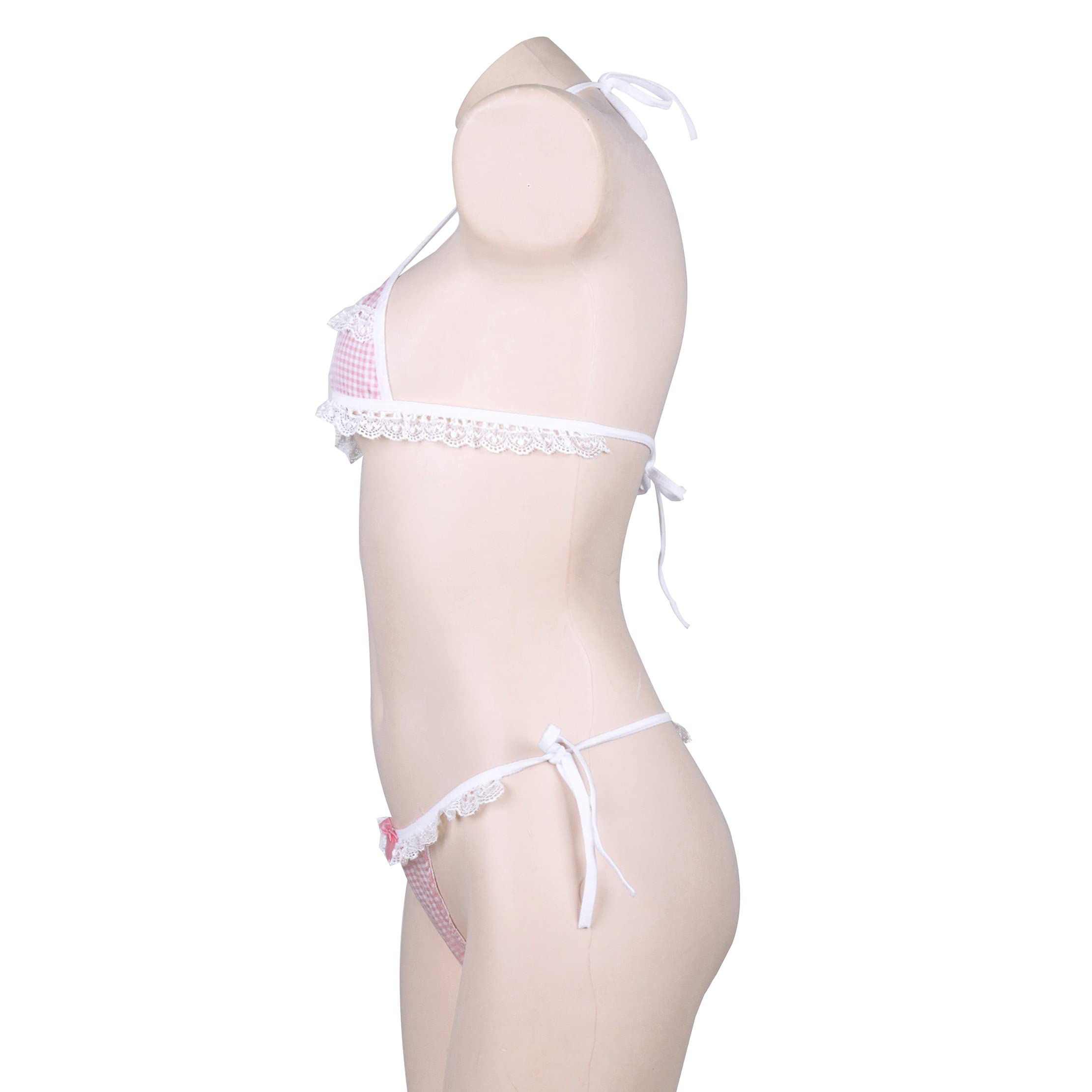 JasmyGirls Anime Lingerie Kawaii Cosplay Micro Bikini Naughty Plaid Swimsuit Sexy Japanese Bra Panty Outfit Lolita Underwear: One Size Pink