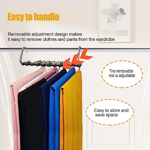 Trrcylp 2pack 9 Layer Collapsible Pants Hangers Space Saving Trousers Hangers Multifunctional Pants Rack Hanger for Wardrobe Trousers Scarf Jeans (Black) - Image 4