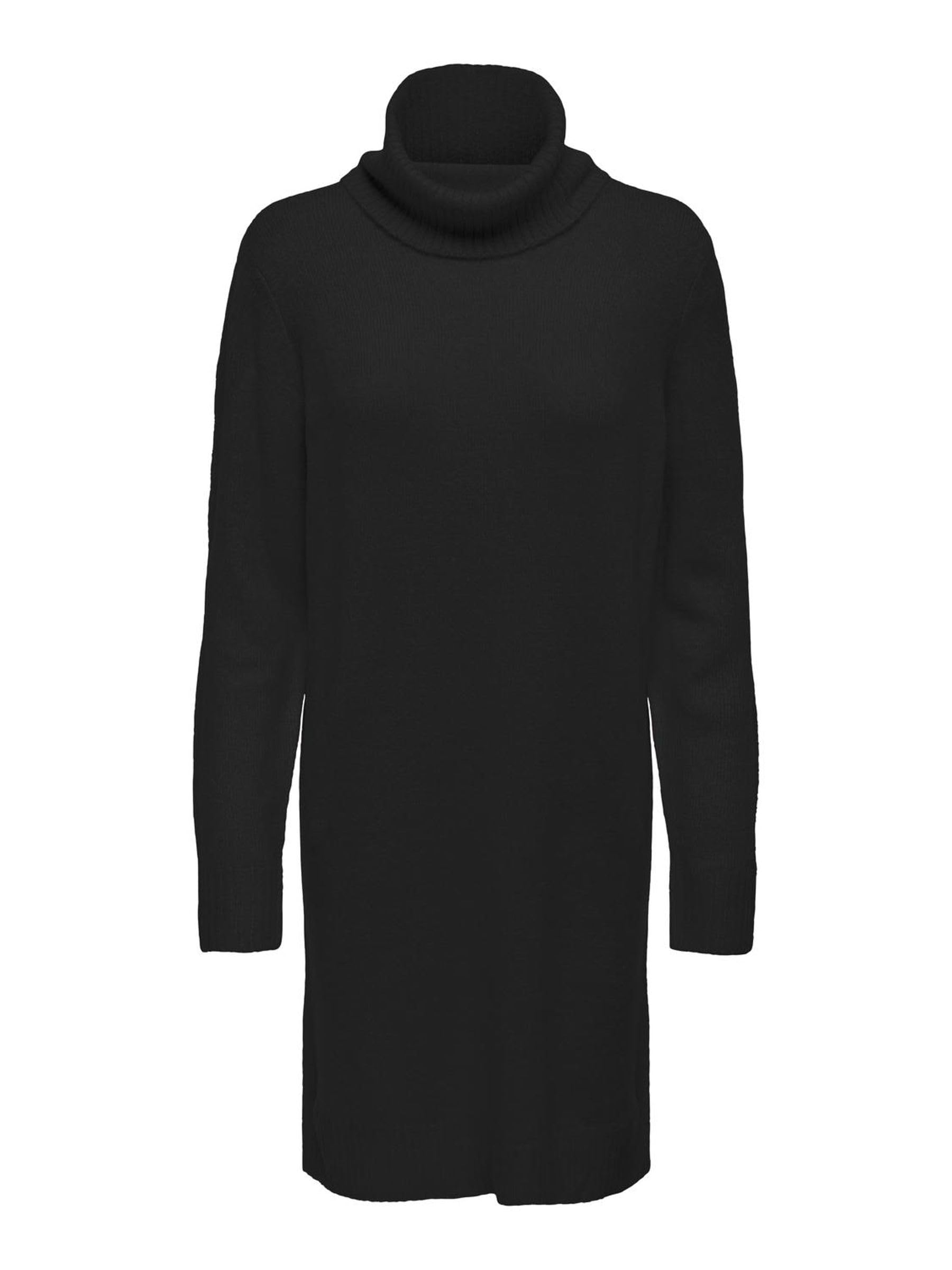 Robe en Tricot à Manches Longues Mini Robe col roulé Coupe régulière Pull Encolure Ronde mi-Longue JDYELANOR, Couleurs:Noir-2, Taille:XL