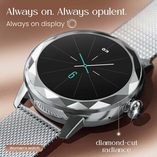 Image of GOBOULT Alora Smart Watch 1.19'' AMOLED Display, BT Calling, Rotating Bezel, 150+Watchfaces, 800 Nits Brightness, AI Voice Assistant, SpO2 Monitoring, 120+ Sports Mode (Silver)