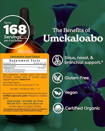Herb Pharm Certified Organic Umckaloabo Liquid Extract for Respiratory System Support - 4 Ounce - Thumbnail 2