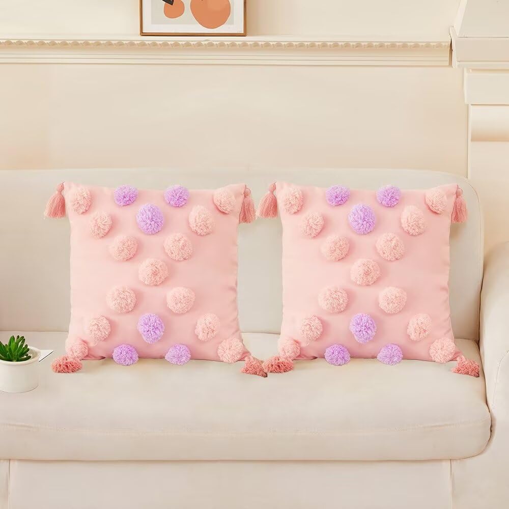 Housse de coussin automne style bohème rose pour un canapé chaleureux