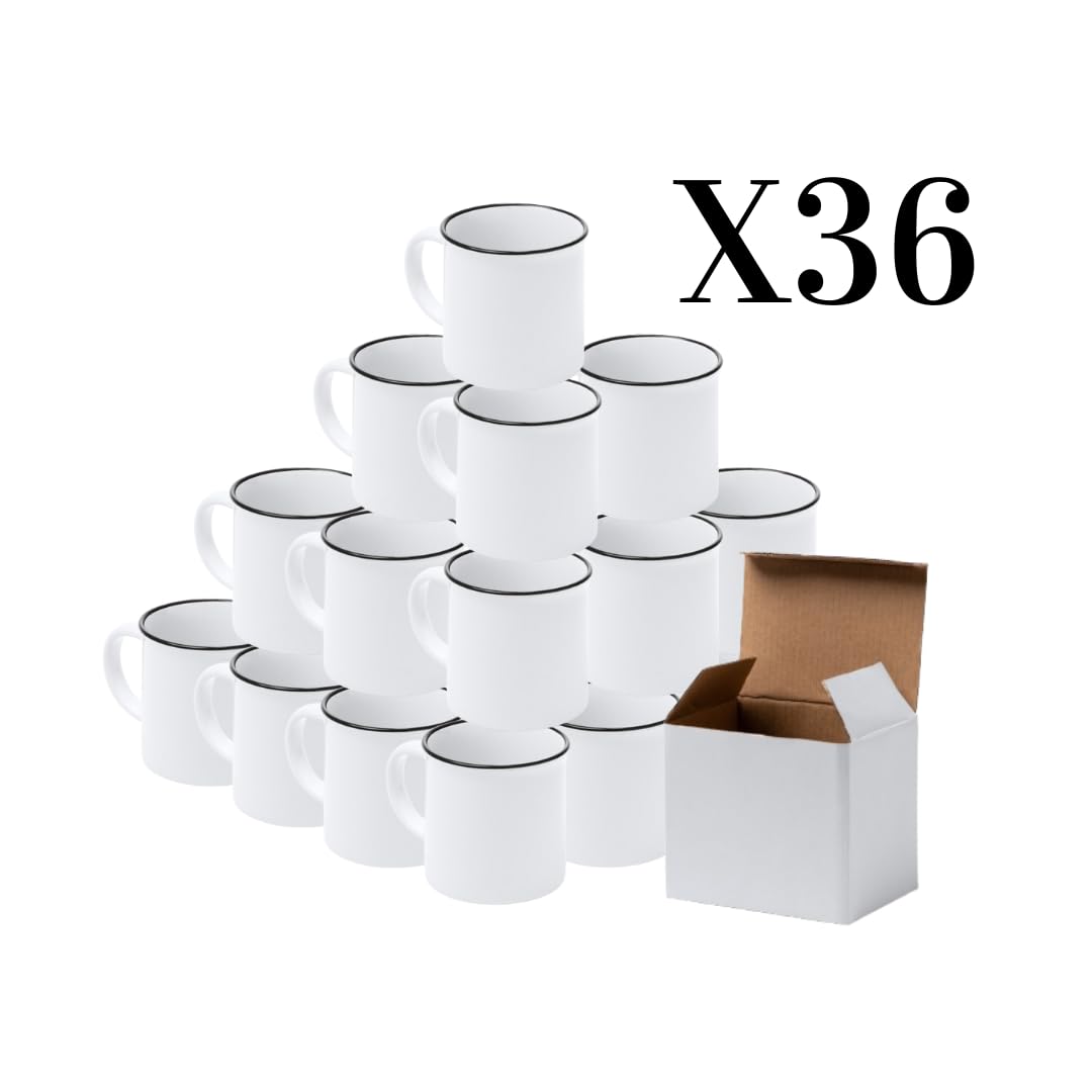 Genérico 36 Tazas de cerámica con diseño retro para sublimar, capacidad 300 ml. Presentación en caja blanca.