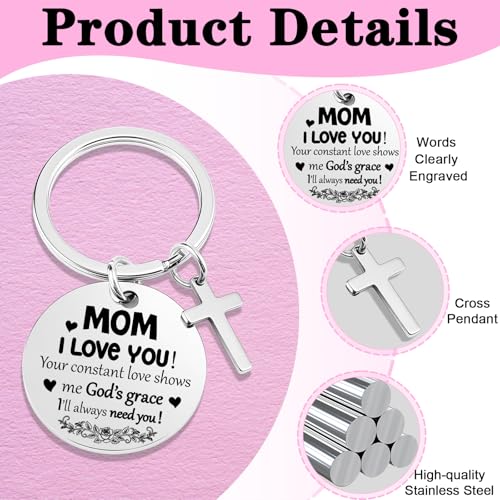 NEBURORA Mother\'s Gift Silver Stainless Steel Mom Keychain for Mother\'s Day Birthday Valentine\'s Day Christmas Easter Halloween Gifts - Thumbnail 3