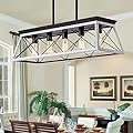 XIPUDA 5-Light Pendant Lights Fixture, Farmhouse Chandeliers for Dining Room, Rustic Island Lights for Kitchen, Rectangular Chandelier Rustic Farmhouse Light Fxiture