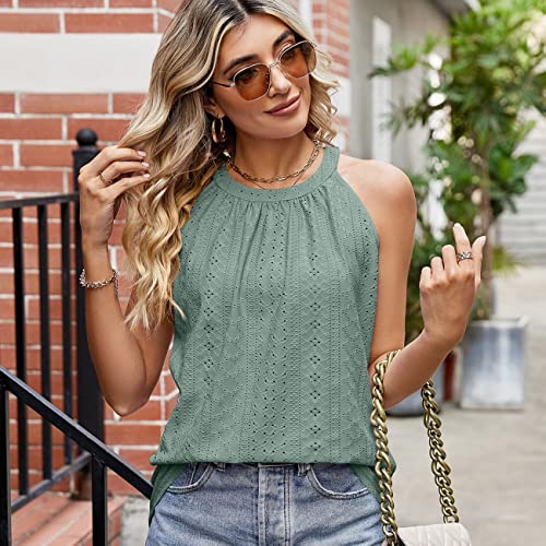 BKEPDY Camiseta Tirantes Mujer Tank Top Camisola Verano Cuello Halter Blusa sin Mangas Bordado Calado Tops Elegante Ropa Casual Deporte Algodon